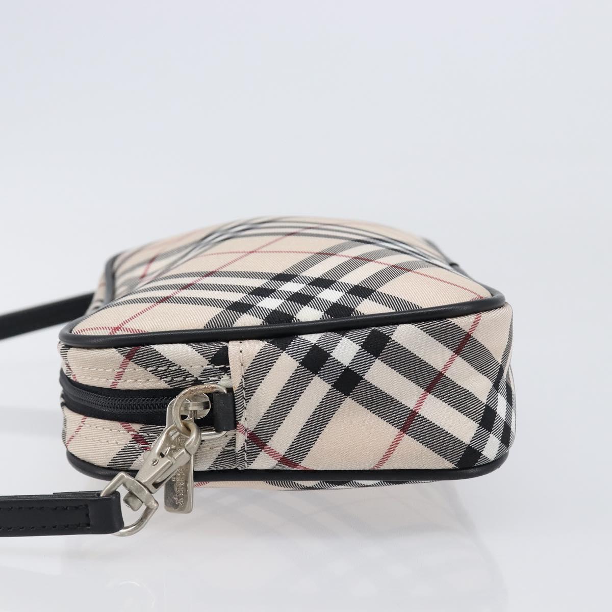 BURBERRY Nova Check Blue Label Accessory Pouch Canvas Beige Silver Auth 203006A