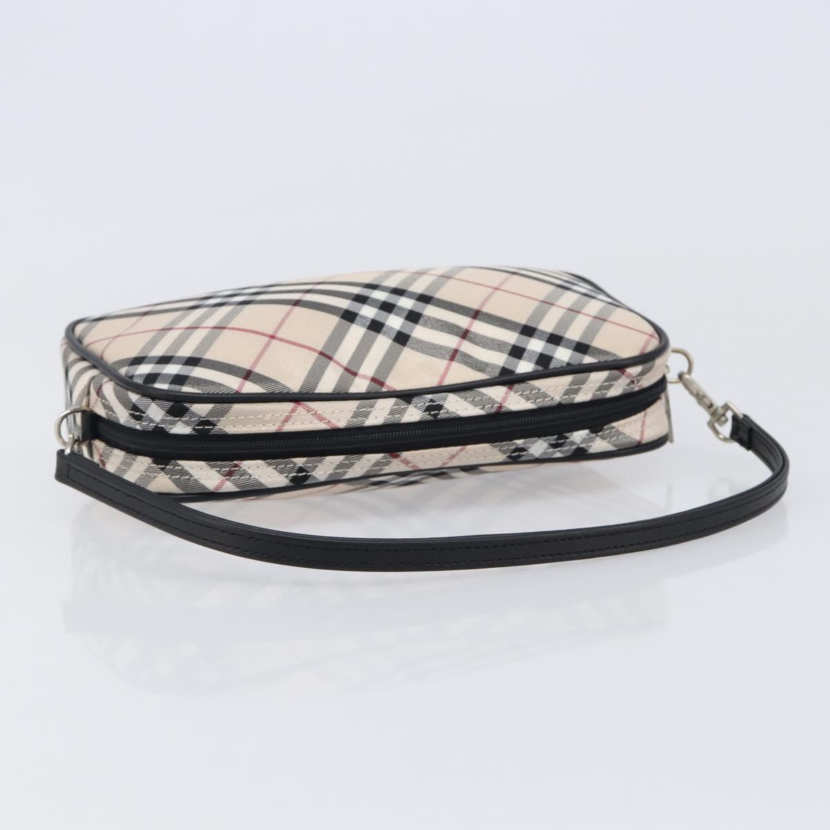 BURBERRY Nova Check Blue Label Accessory Pouch Canvas Beige Silver Auth 203006A