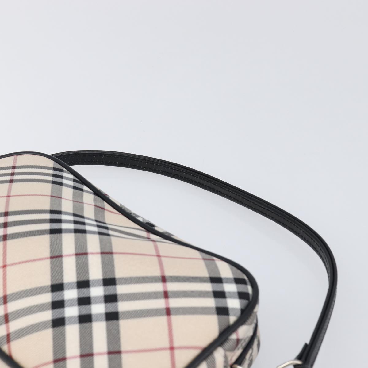 BURBERRY Nova Check Blue Label Accessory Pouch Canvas Beige Silver Auth 203006A
