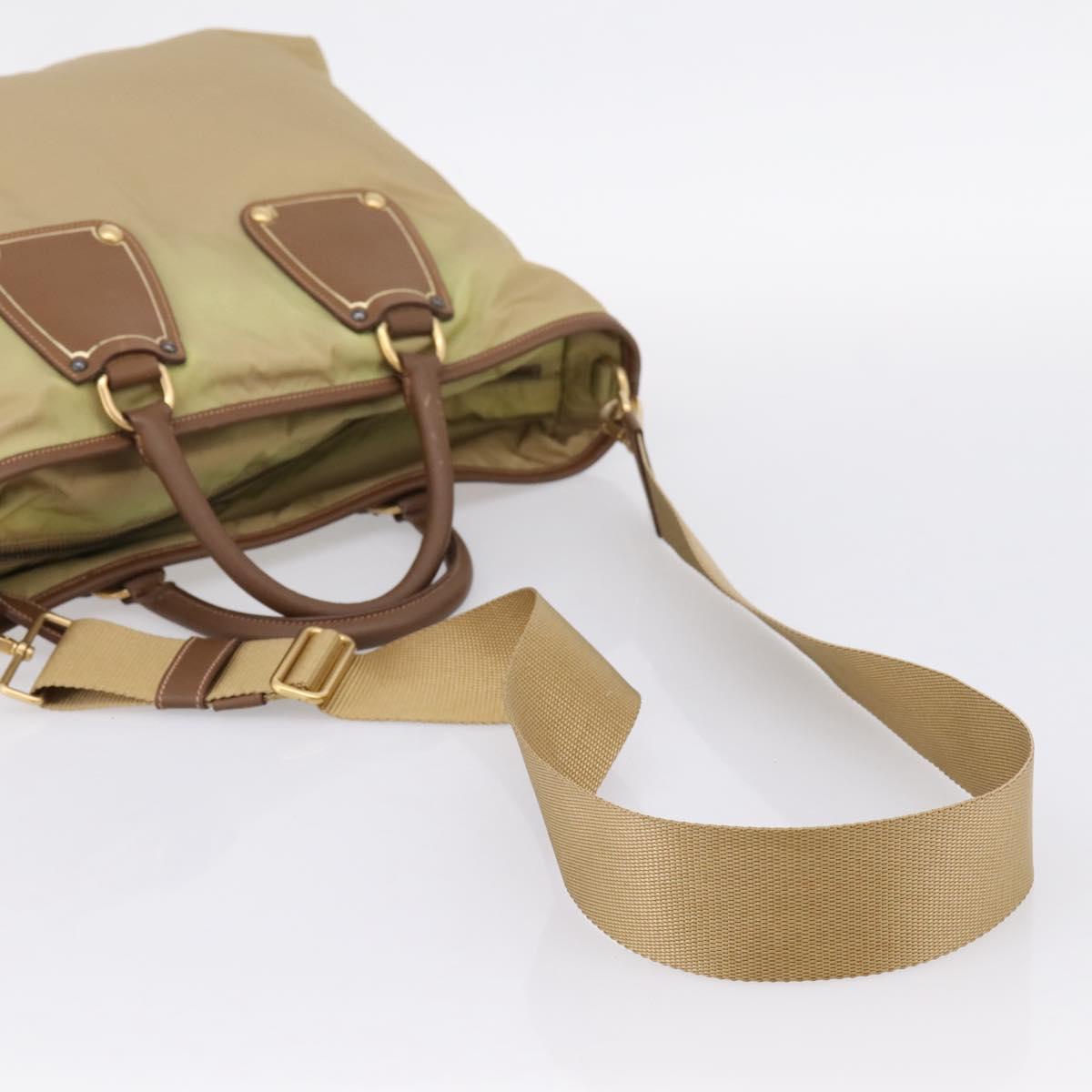 PRADA Hand Bag Nylon Leather 2way Beige Gold Auth 203008