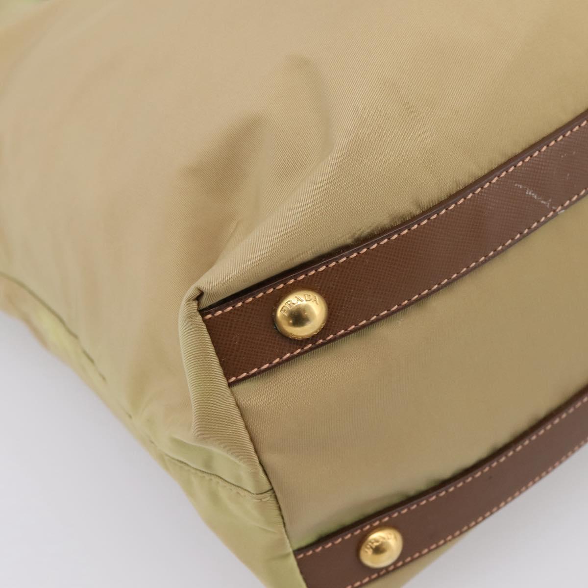 PRADA Hand Bag Nylon Leather 2way Beige Gold Auth 203008