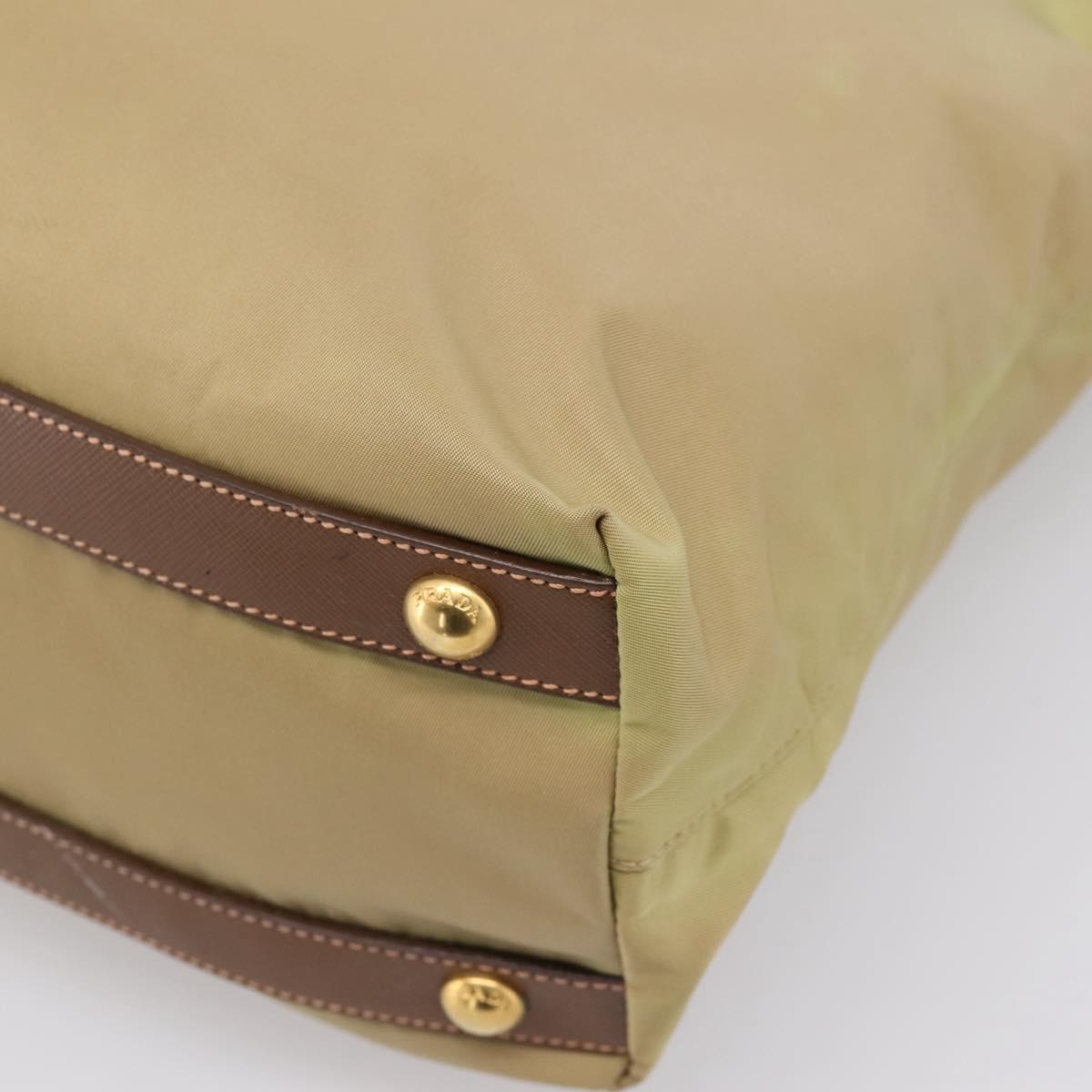PRADA Hand Bag Nylon Leather 2way Beige Gold Auth 203008