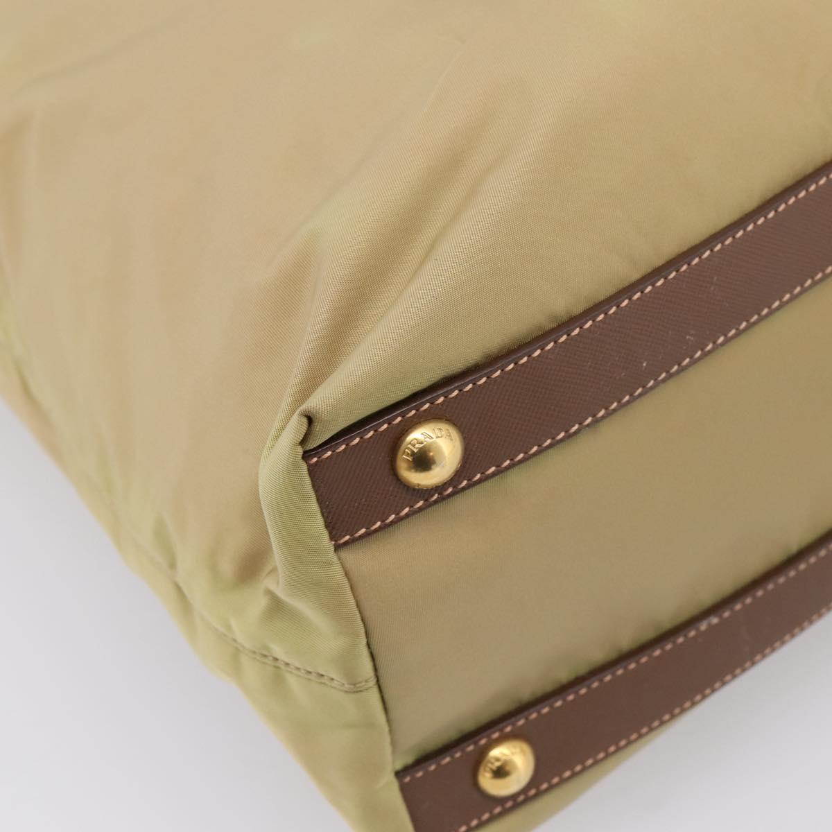 PRADA Hand Bag Nylon Leather 2way Beige Gold Auth 203008