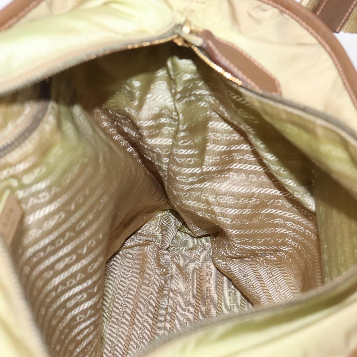 PRADA Hand Bag Nylon Leather 2way Beige Gold Auth 203008