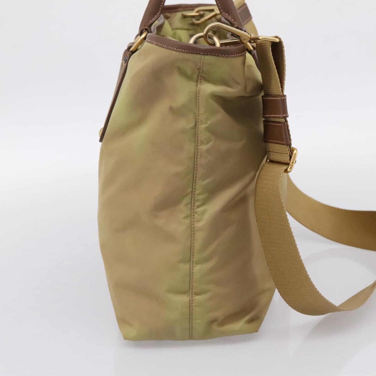 PRADA Hand Bag Nylon Leather 2way Beige Gold Auth 203008