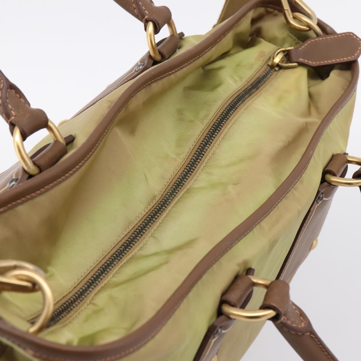 PRADA Hand Bag Nylon Leather 2way Beige Gold Auth 203008