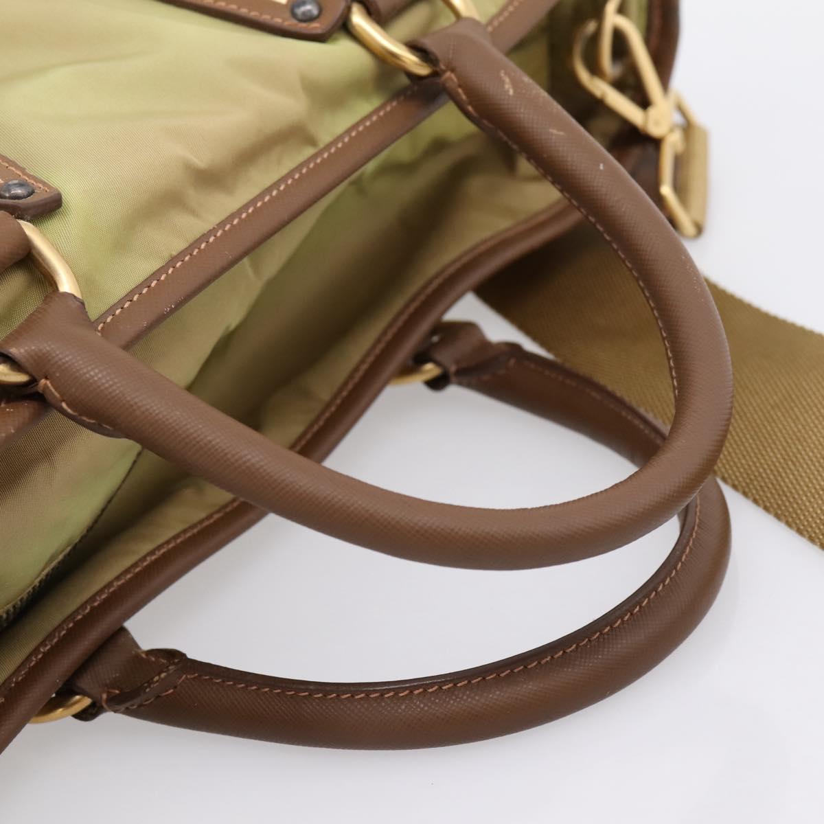 PRADA Hand Bag Nylon Leather 2way Beige Gold Auth 203008