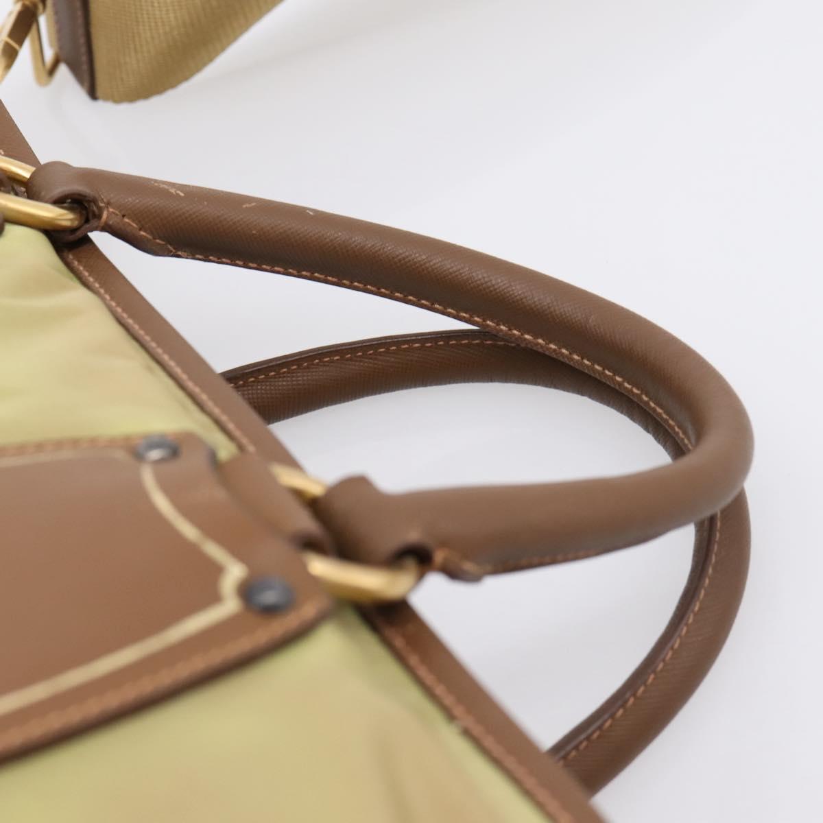 PRADA Hand Bag Nylon Leather 2way Beige Gold Auth 203008