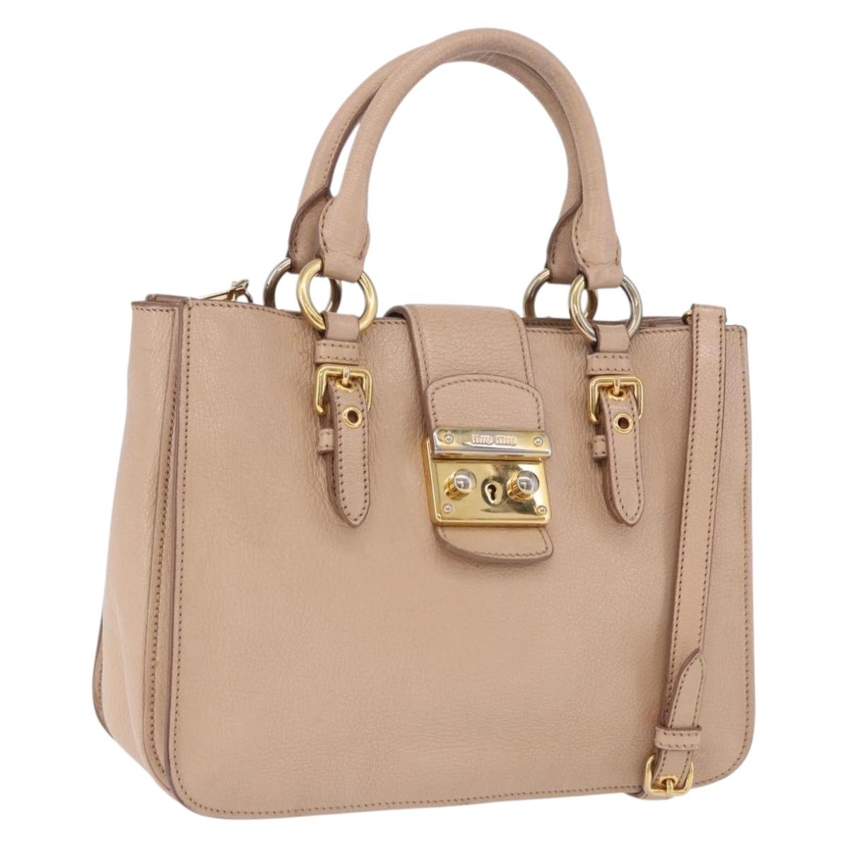 Miu Miu Hand Bag Leather 2way Beige Gold Auth 203009