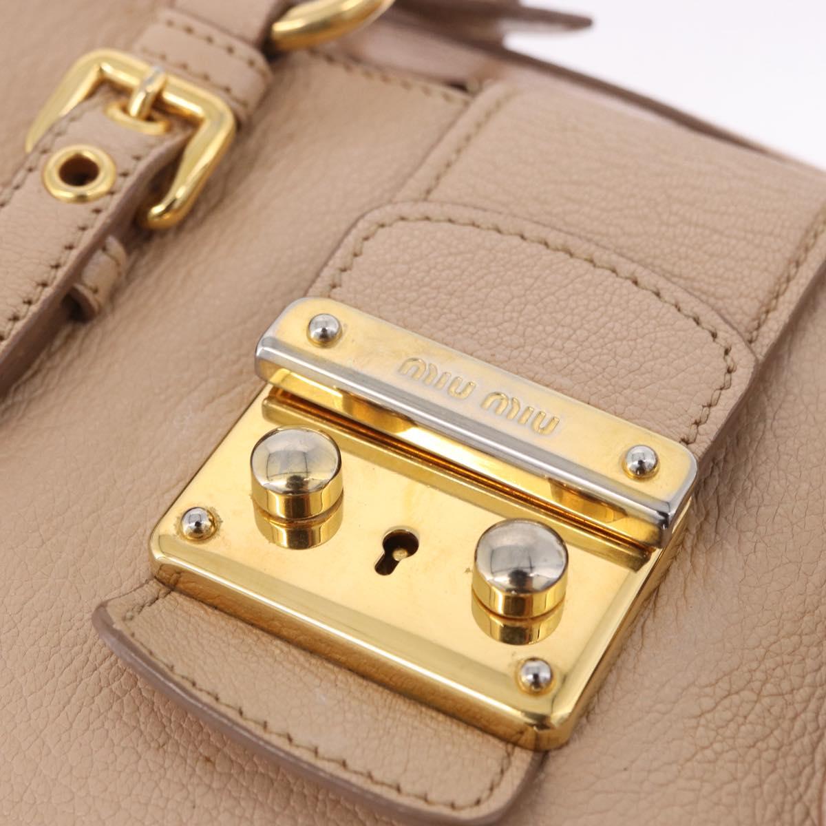 Miu Miu Hand Bag Leather 2way Beige Gold Auth 203009