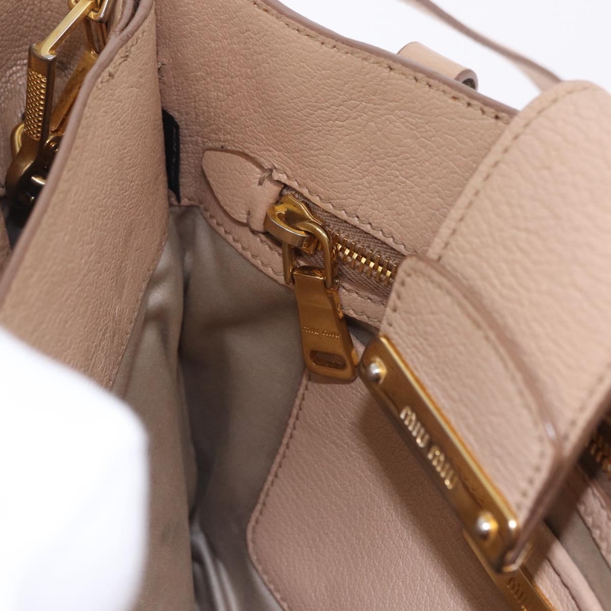 Miu Miu Hand Bag Leather 2way Beige Gold Auth 203009