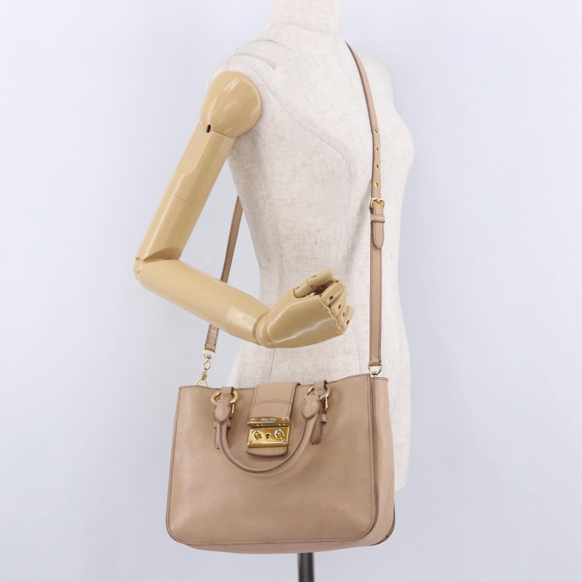 Miu Miu Hand Bag Leather 2way Beige Gold Auth 203009