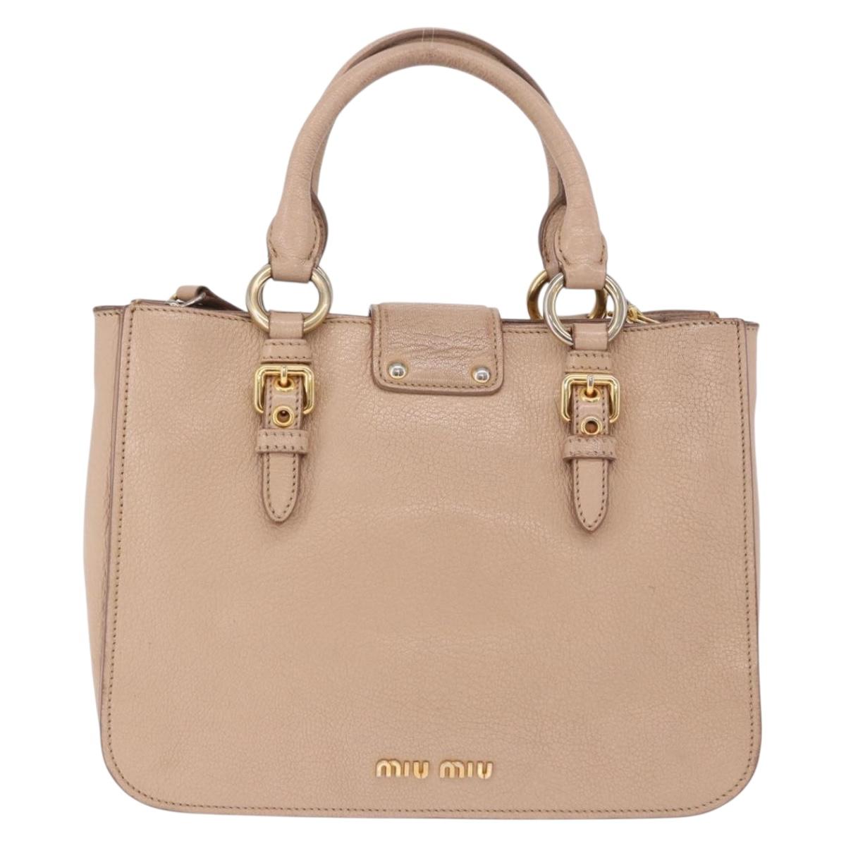 Miu Miu Hand Bag Leather 2way Beige Gold Auth 203009