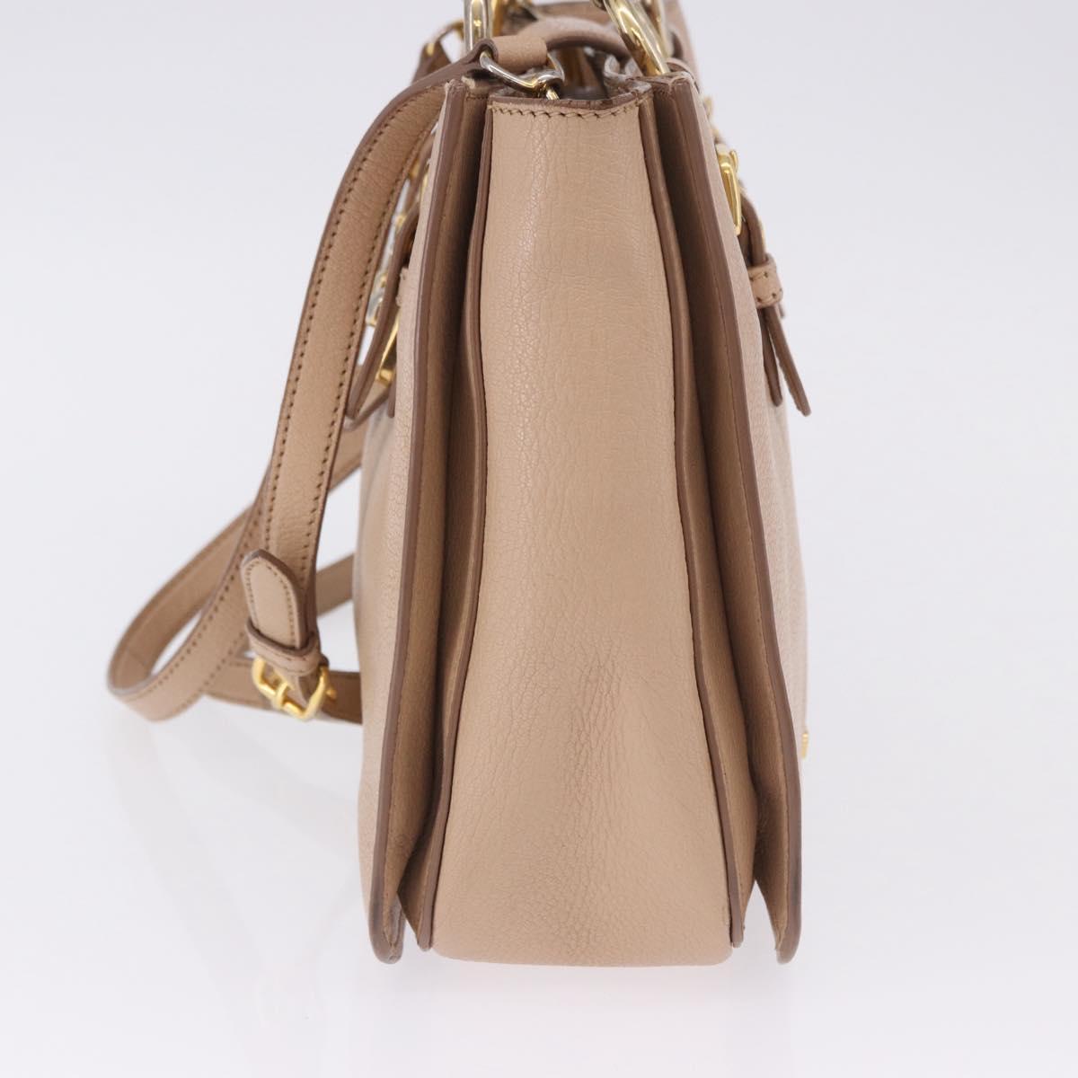 Miu Miu Hand Bag Leather 2way Beige Gold Auth 203009
