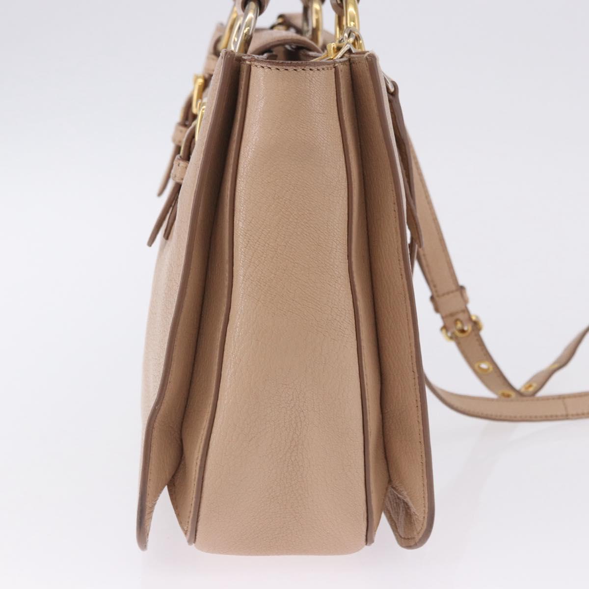 Miu Miu Hand Bag Leather 2way Beige Gold Auth 203009
