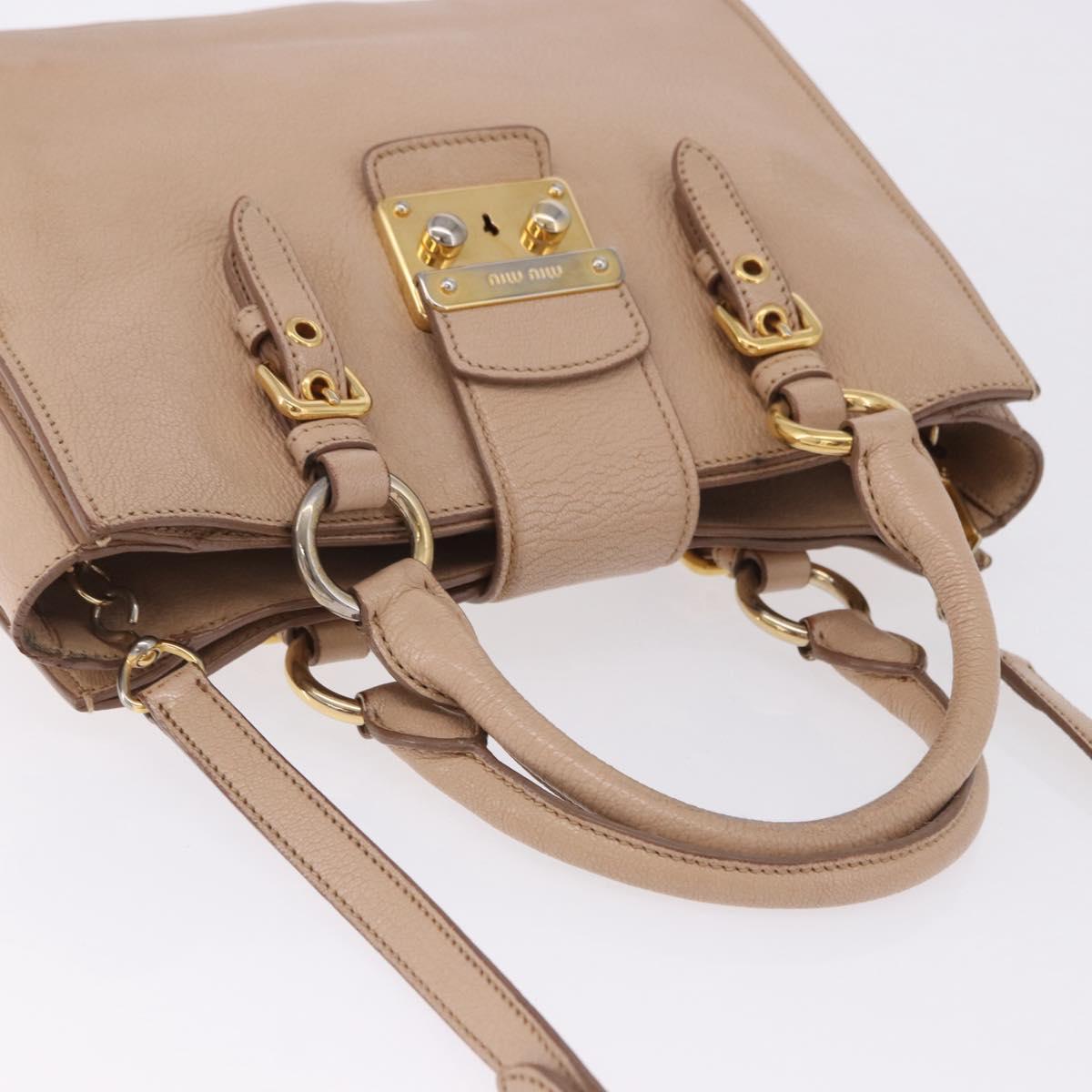 Miu Miu Hand Bag Leather 2way Beige Gold Auth 203009