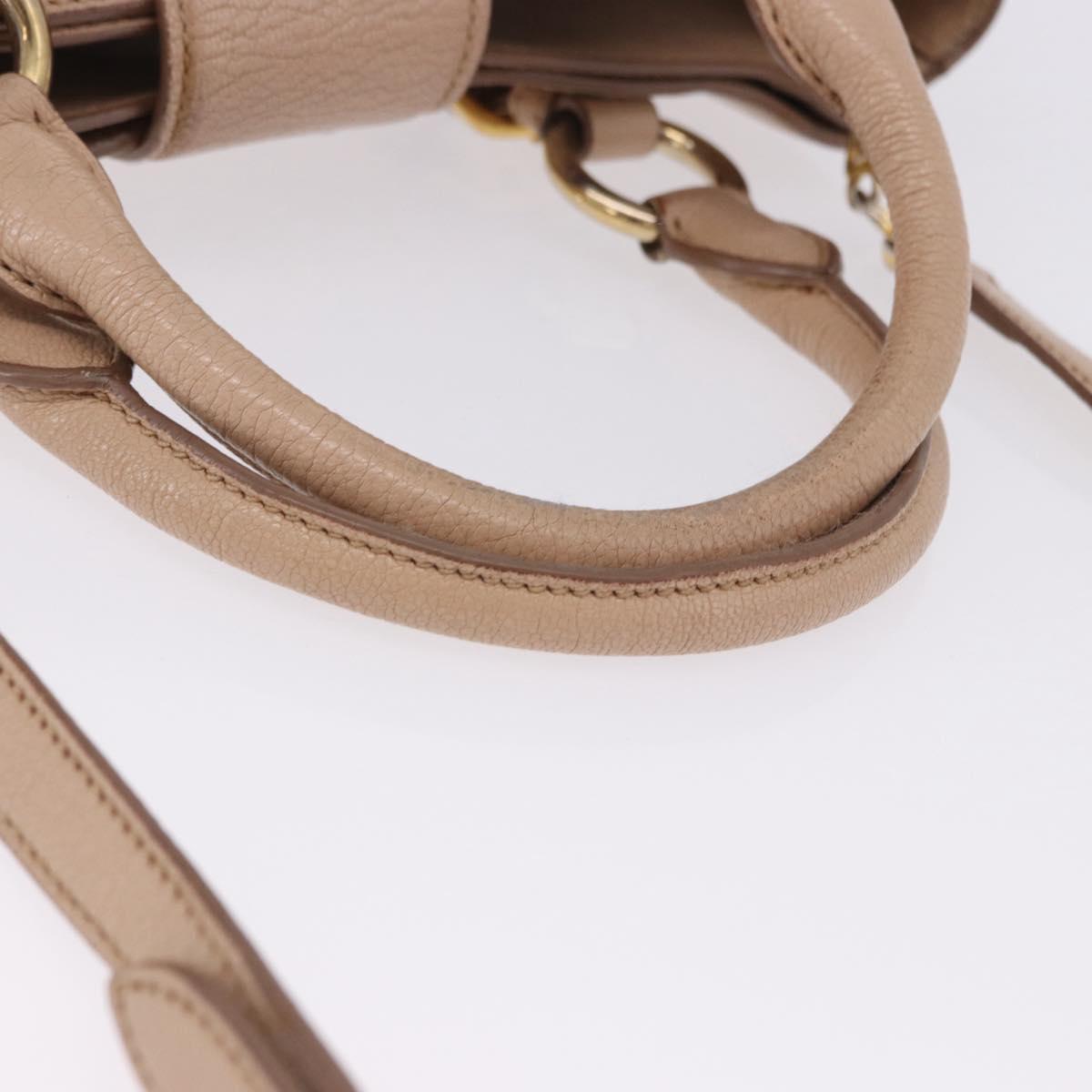 Miu Miu Hand Bag Leather 2way Beige Gold Auth 203009