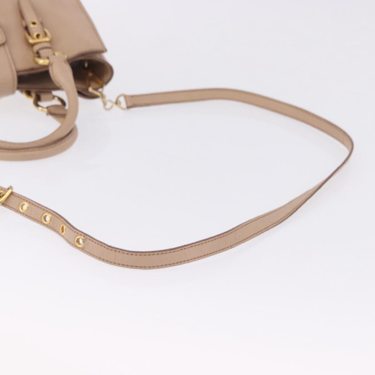 Miu Miu Hand Bag Leather 2way Beige Gold Auth 203009