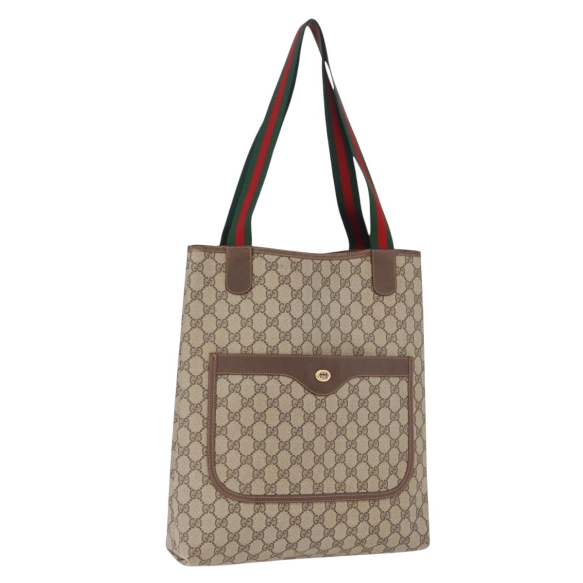 GUCCI GG Supreme Web Sherry Line Tote Bag PVC Beige Gold 89 02 003 Auth 203010