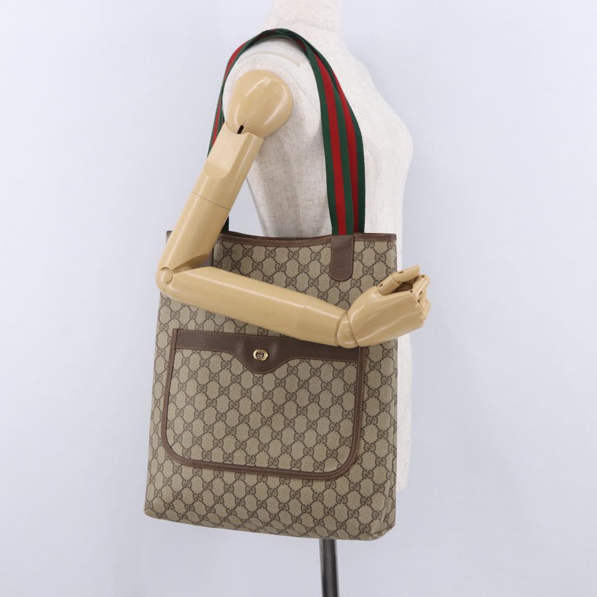 GUCCI GG Supreme Web Sherry Line Tote Bag PVC Beige Gold 89 02 003 Auth 203010