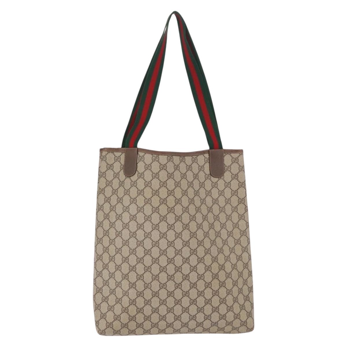 GUCCI GG Supreme Web Sherry Line Tote Bag PVC Beige Gold 89 02 003 Auth 203010
