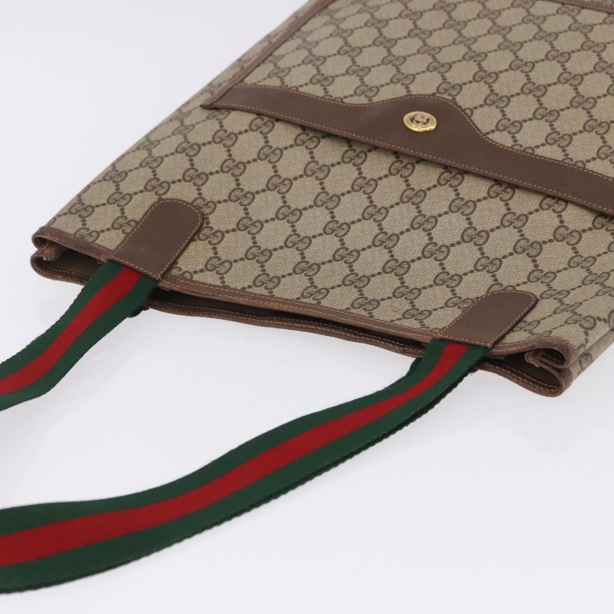 GUCCI GG Supreme Web Sherry Line Tote Bag PVC Beige Gold 89 02 003 Auth 203010