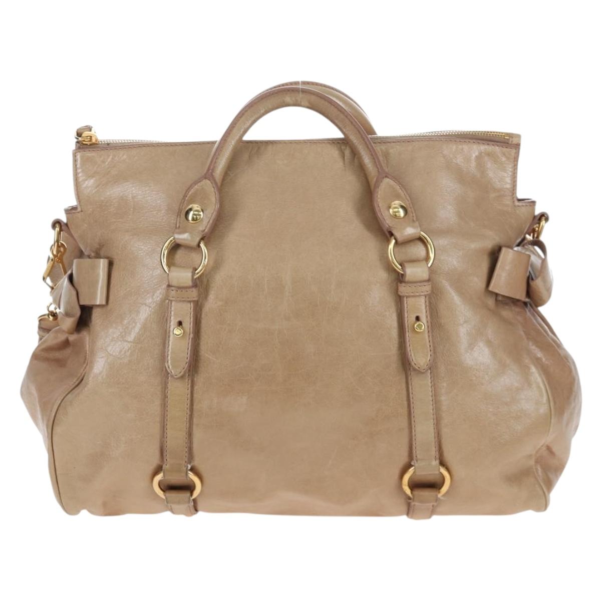 Miu Miu Hand Bag Vitellolux 2way Beige Gold Auth 203013V