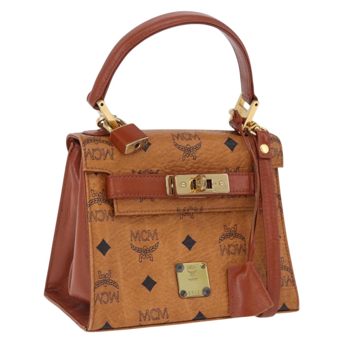 MCM Vicetos Logogram Hand Bag PVC Leather 2way Brown Gold Auth 203014A