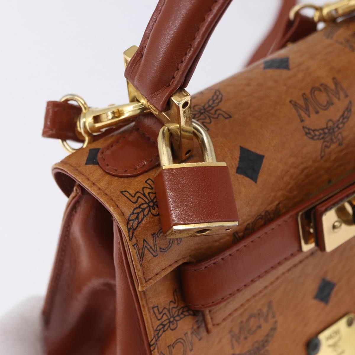 MCM Vicetos Logogram Hand Bag PVC Leather 2way Brown Gold Auth 203014A