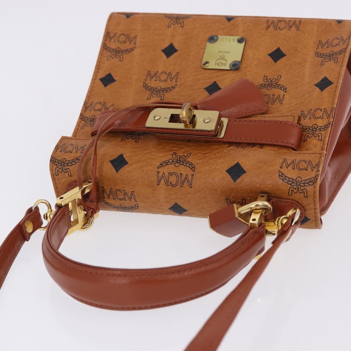 MCM Vicetos Logogram Hand Bag PVC Leather 2way Brown Gold Auth 203014A
