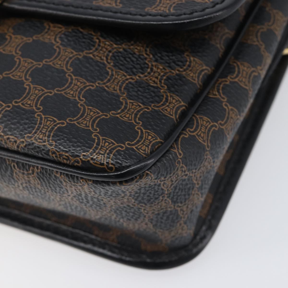 CELINE Macadam Canvas Circle Hand Bag PVC Leather Black Gold Auth 203016