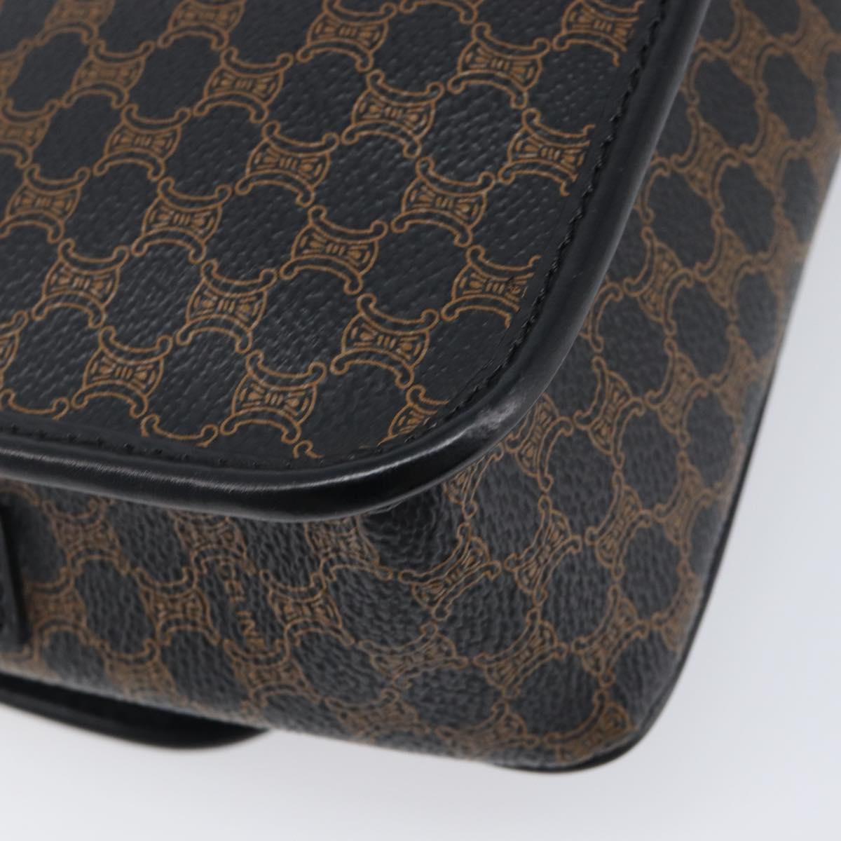 CELINE Macadam Canvas Circle Hand Bag PVC Leather Black Gold Auth 203016