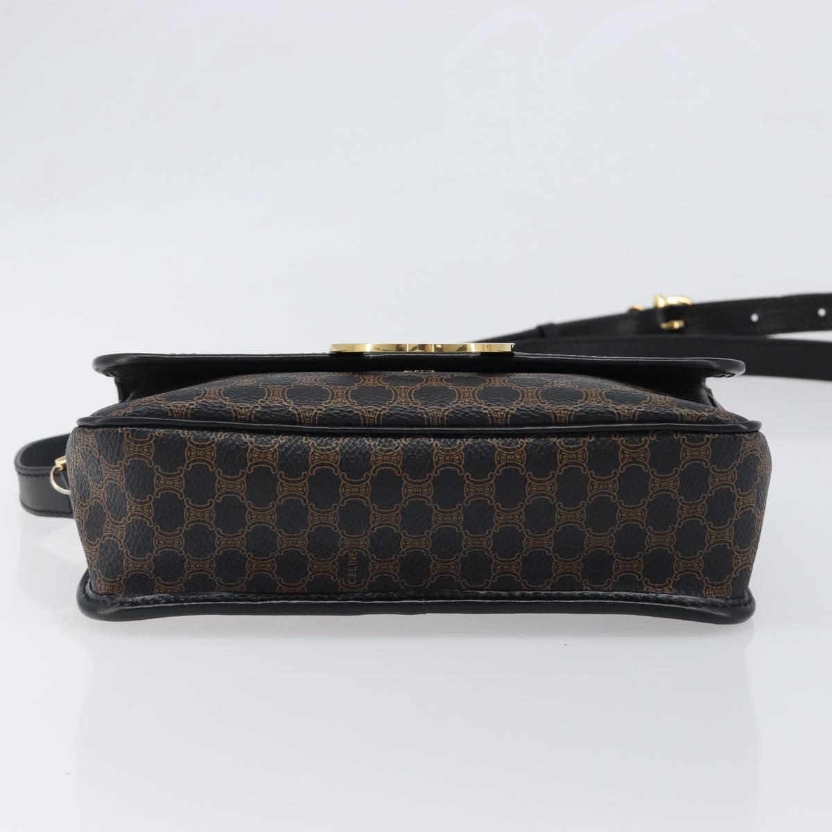 CELINE Macadam Canvas Circle Hand Bag PVC Leather Black Gold Auth 203016