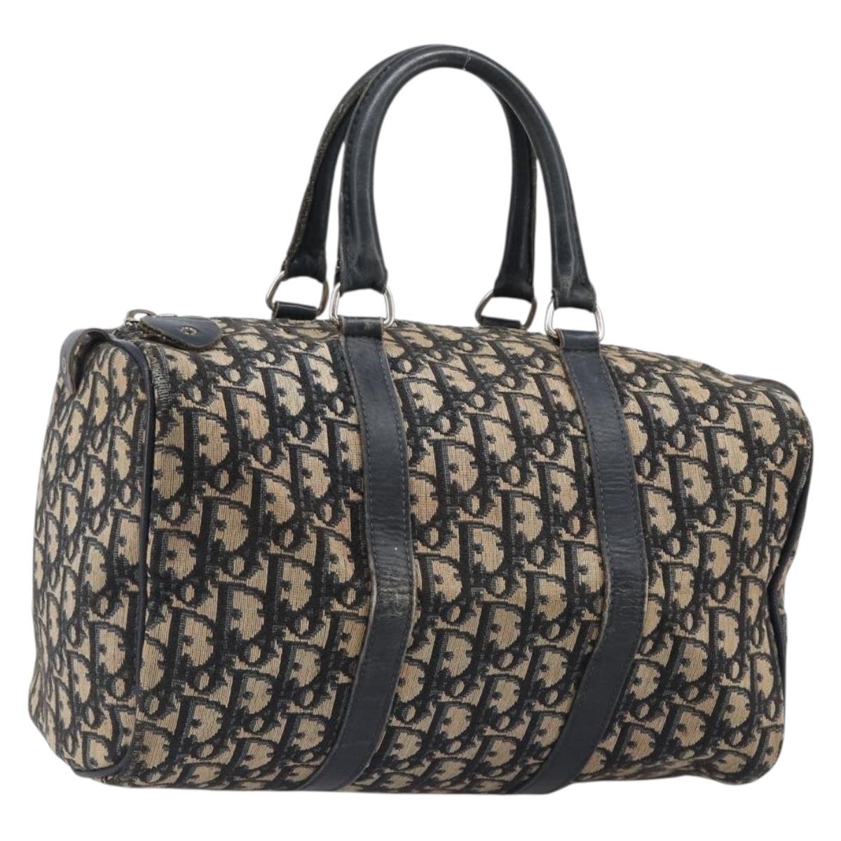 Christian Dior Trotter Canvas Boston Bag Navy Silver Auth 203017