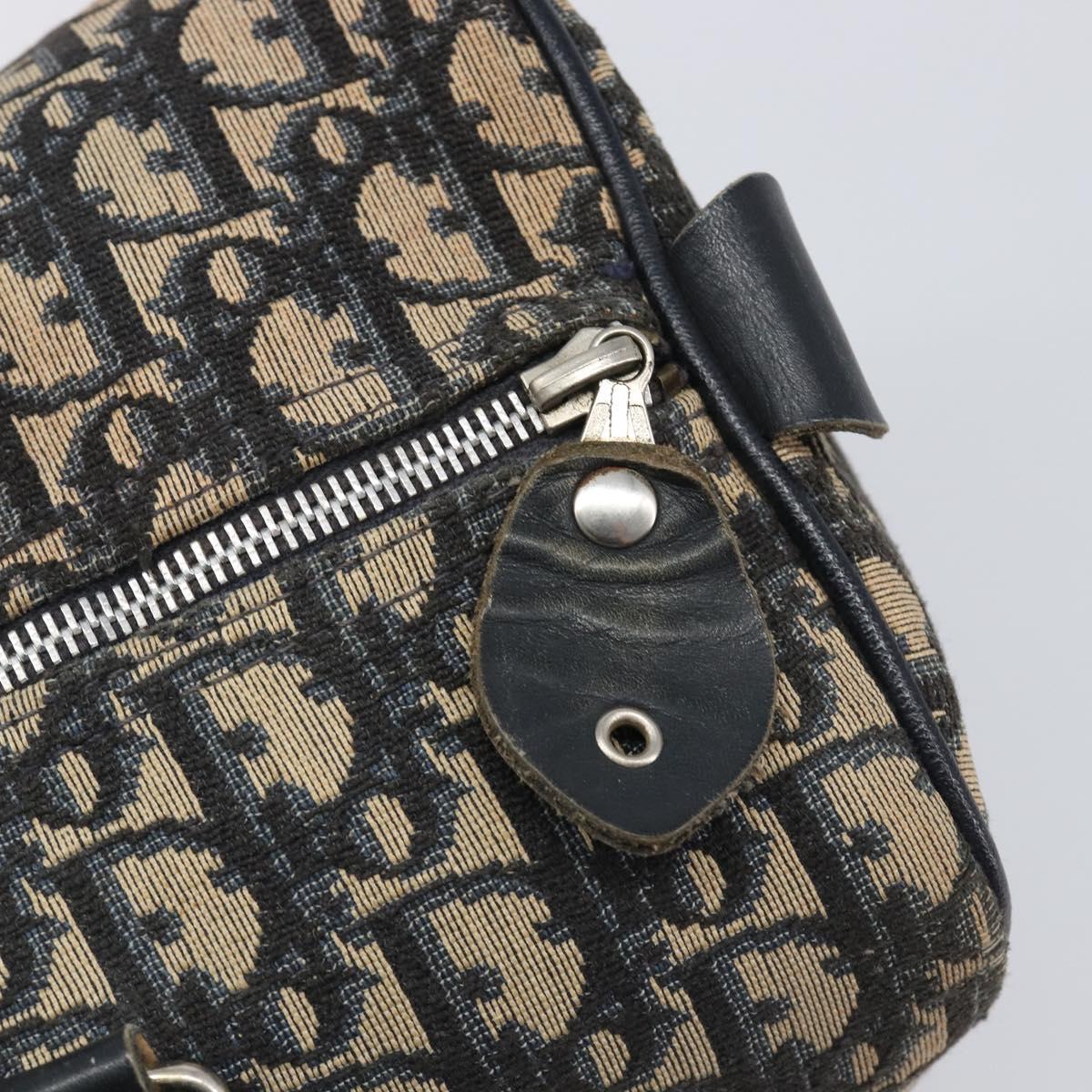 Christian Dior Trotter Canvas Boston Bag Navy Silver Auth 203017