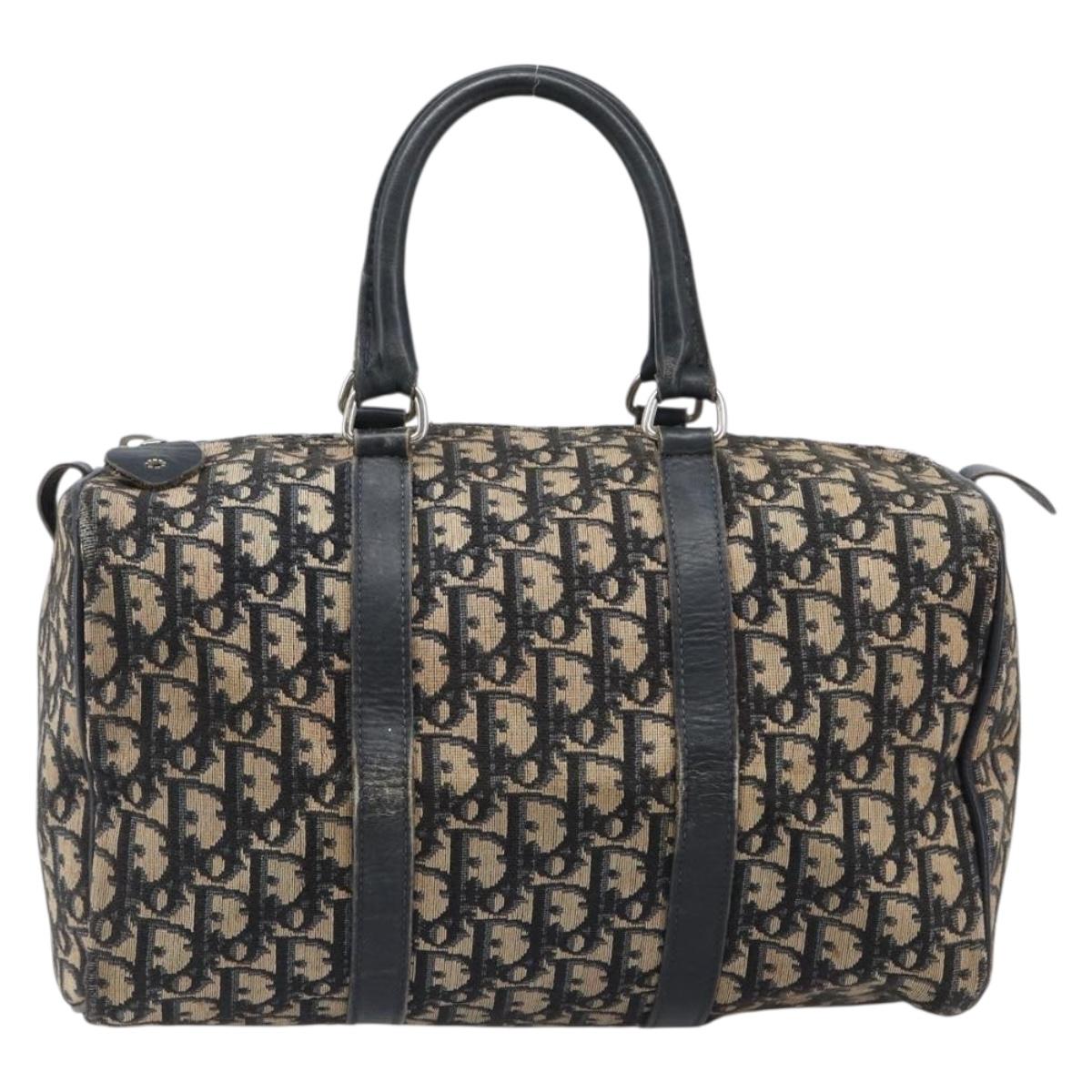 Christian Dior Trotter Canvas Boston Bag Navy Silver Auth 203017