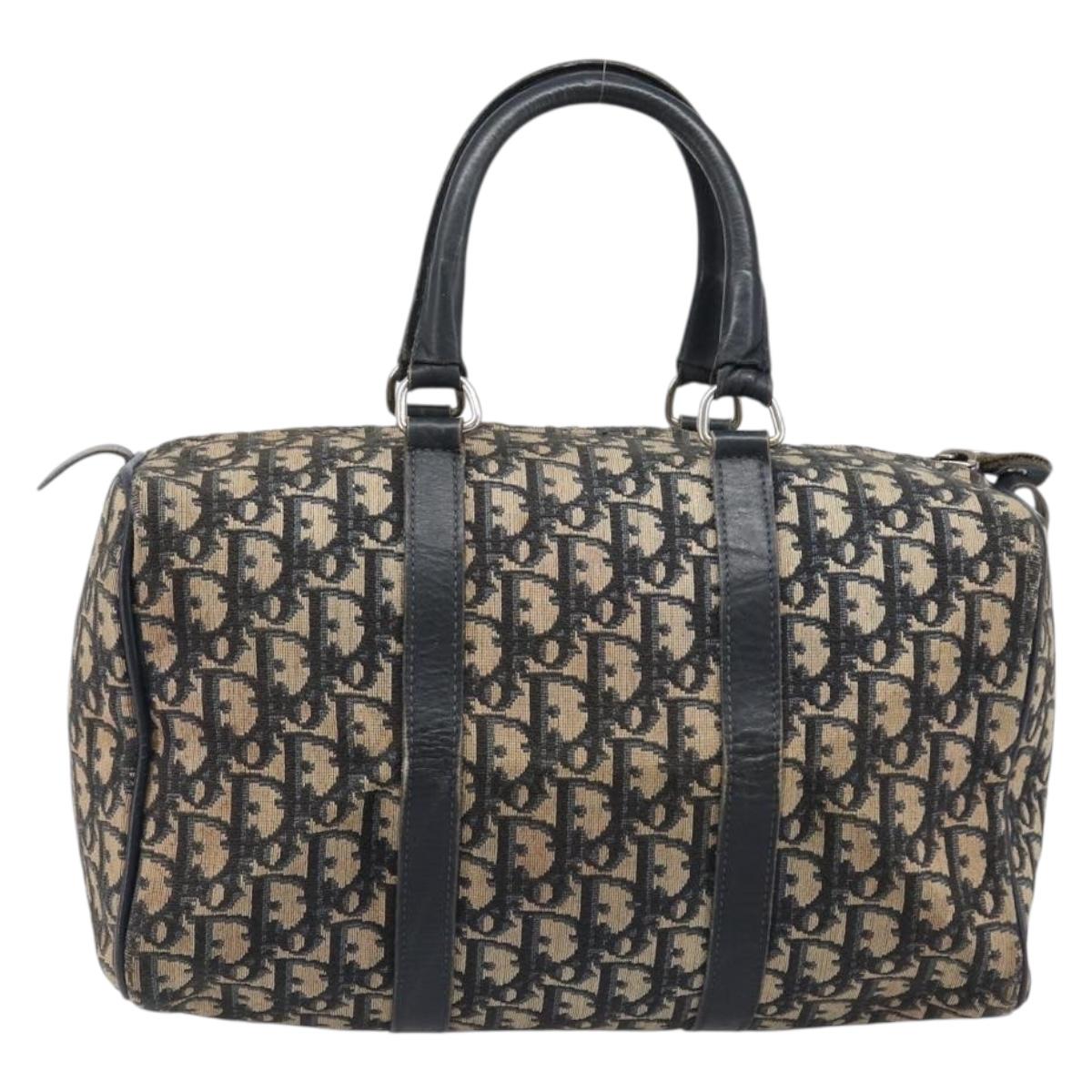 Christian Dior Trotter Canvas Boston Bag Navy Silver Auth 203017