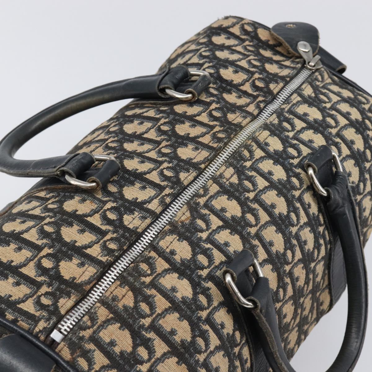 Christian Dior Trotter Canvas Boston Bag Navy Silver Auth 203017