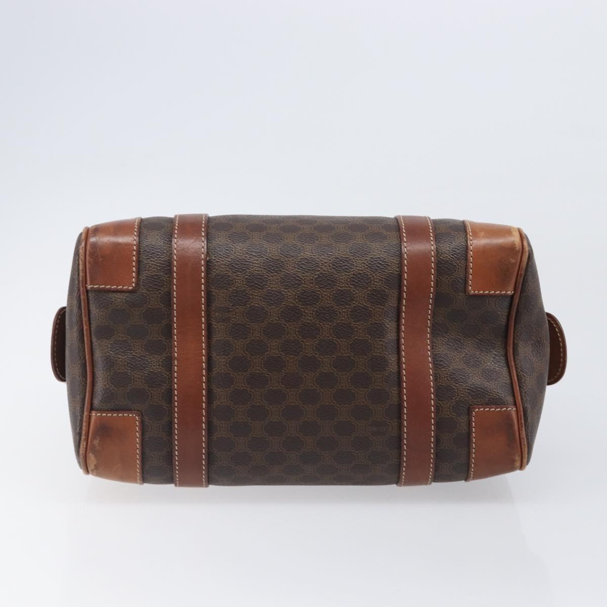 CELINE Macadam Canvas Boston Bag PVC Leather Brown Gold Auth 203018