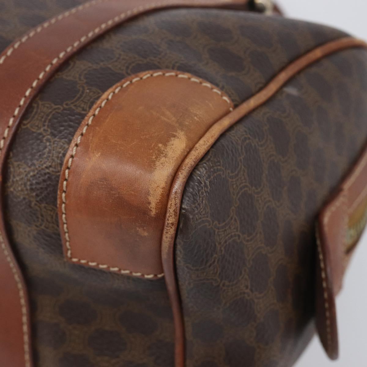 CELINE Macadam Canvas Boston Bag PVC Leather Brown Gold Auth 203018