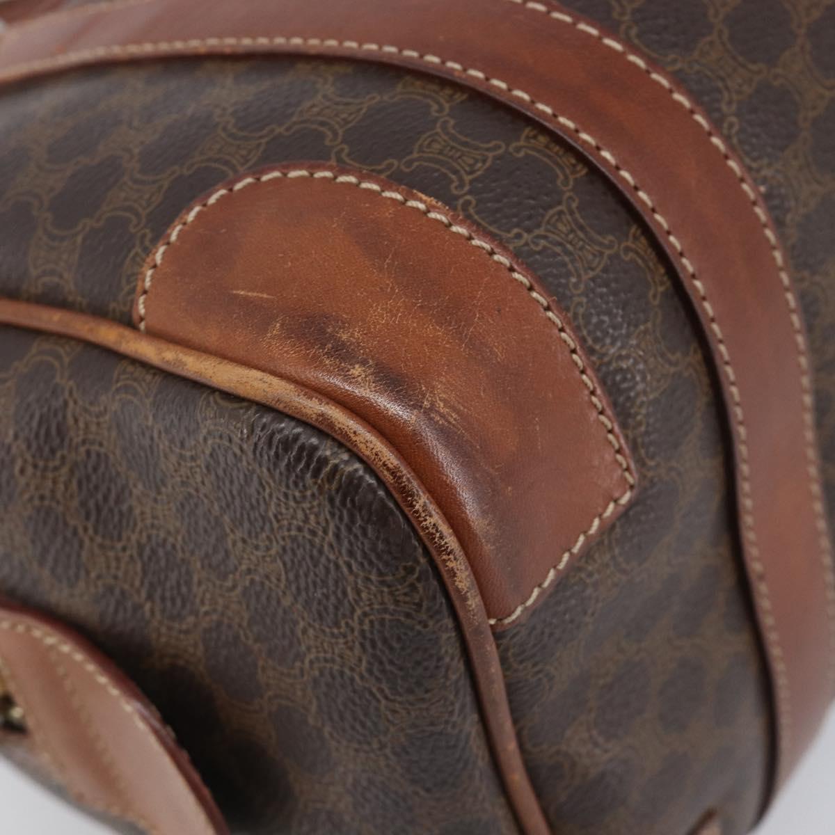 CELINE Macadam Canvas Boston Bag PVC Leather Brown Gold Auth 203018