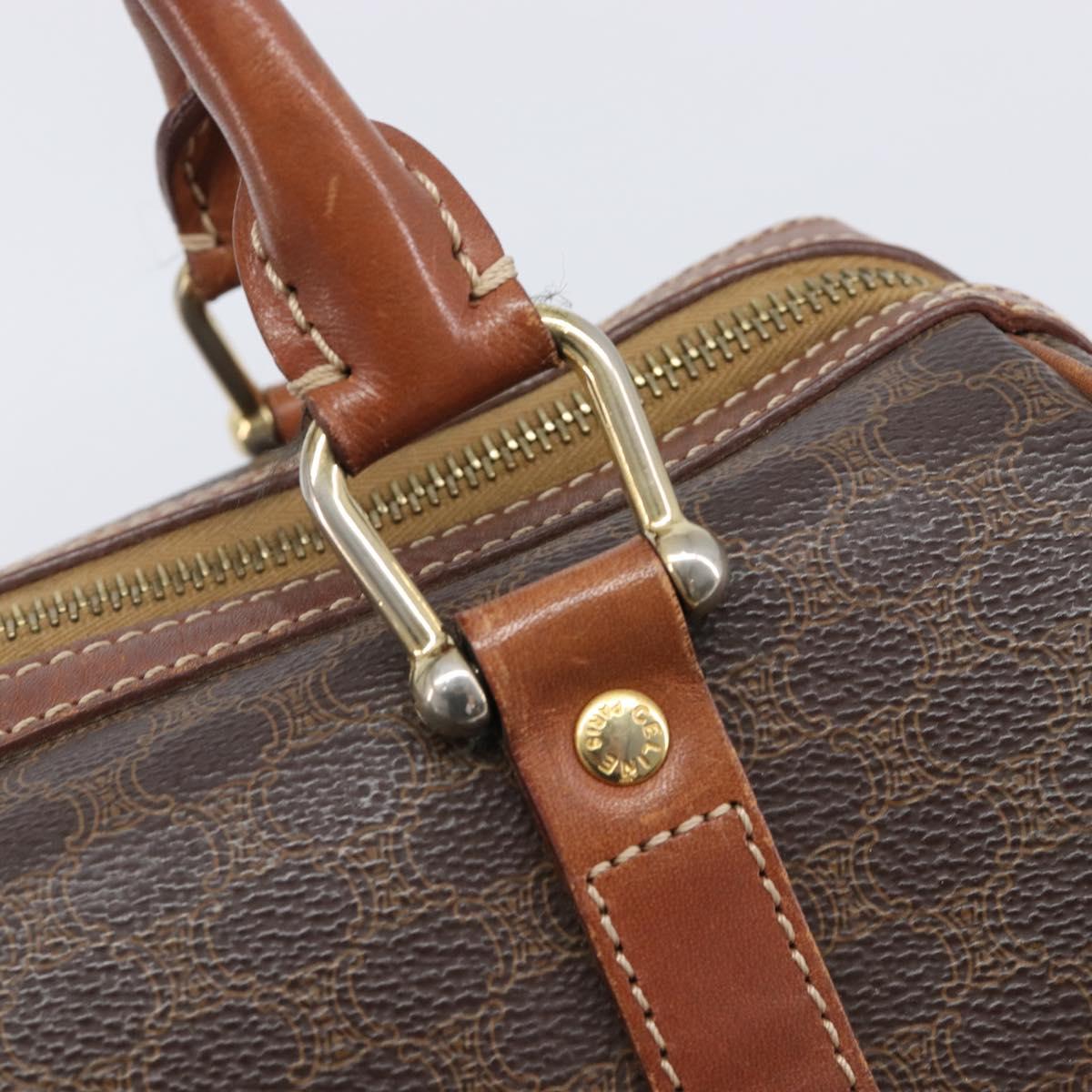 CELINE Macadam Canvas Boston Bag PVC Leather Brown Gold Auth 203018