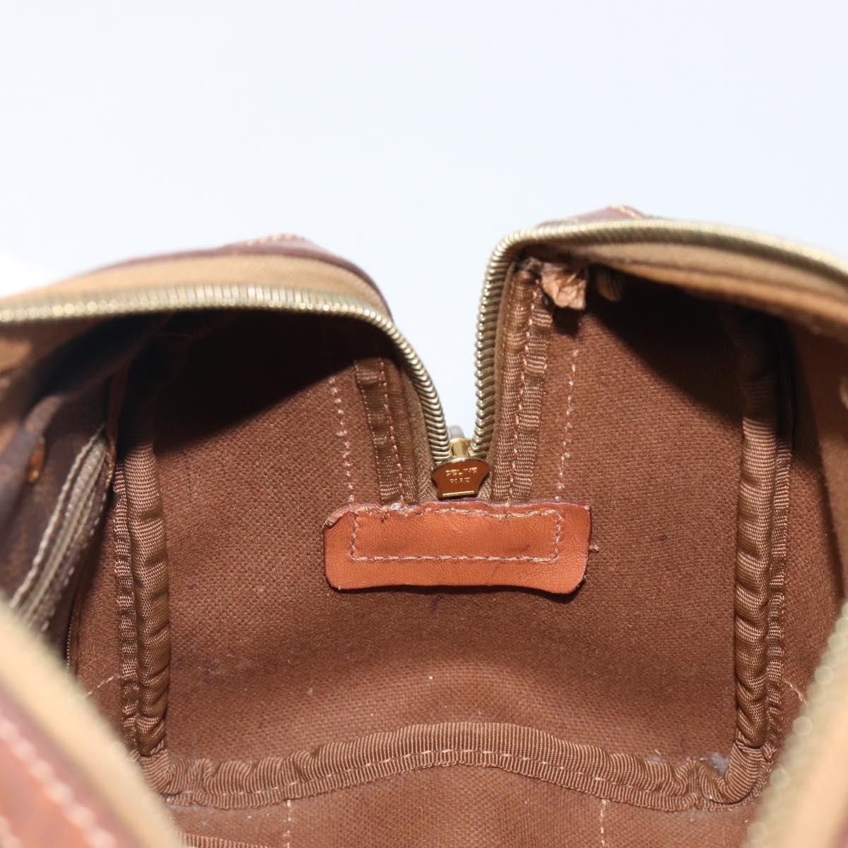 CELINE Macadam Canvas Boston Bag PVC Leather Brown Gold Auth 203018
