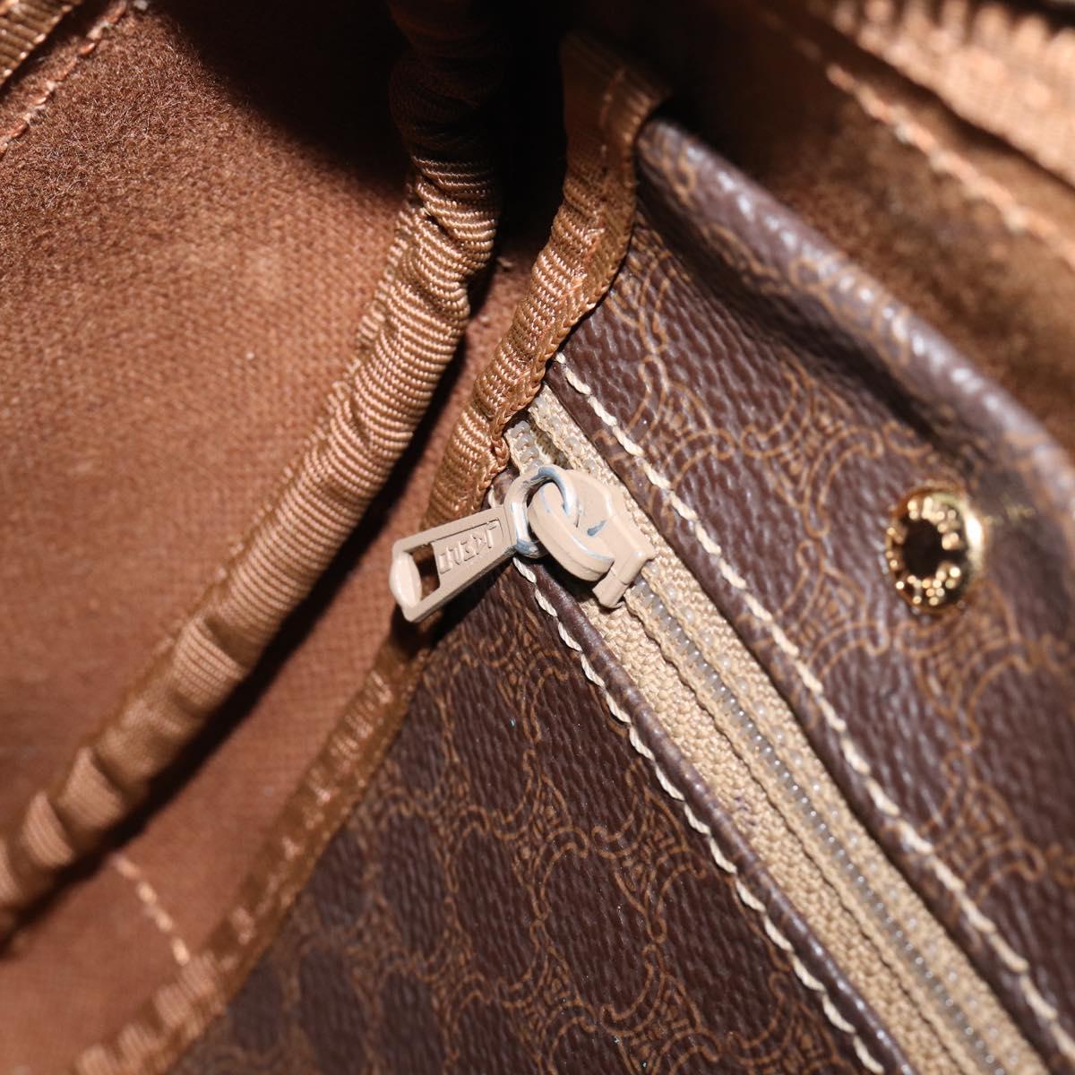 CELINE Macadam Canvas Boston Bag PVC Leather Brown Gold Auth 203018
