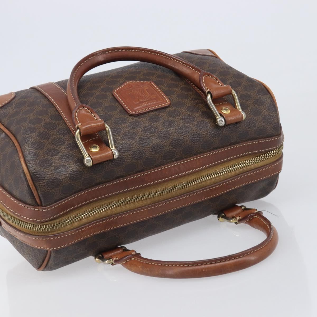 CELINE Macadam Canvas Boston Bag PVC Leather Brown Gold Auth 203018