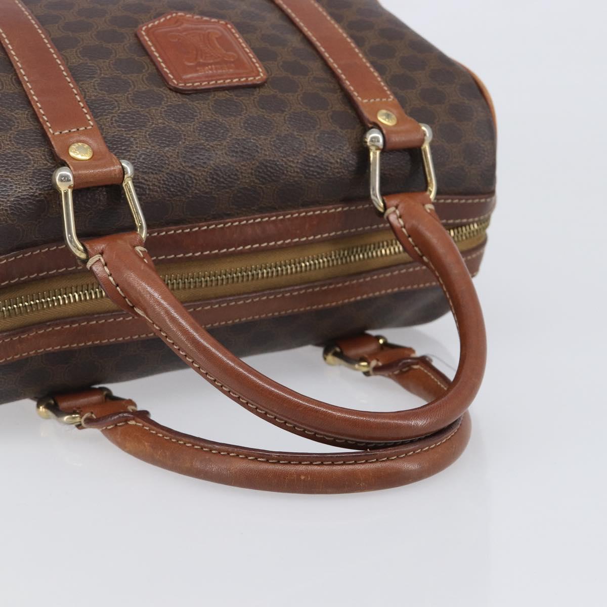 CELINE Macadam Canvas Boston Bag PVC Leather Brown Gold Auth 203018