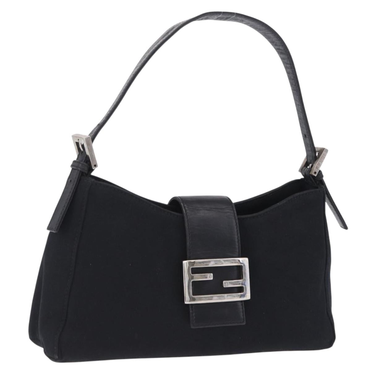 FENDI Mamma Baguette Shoulder Bag Cotton Jersey Black Silver Auth 203020V