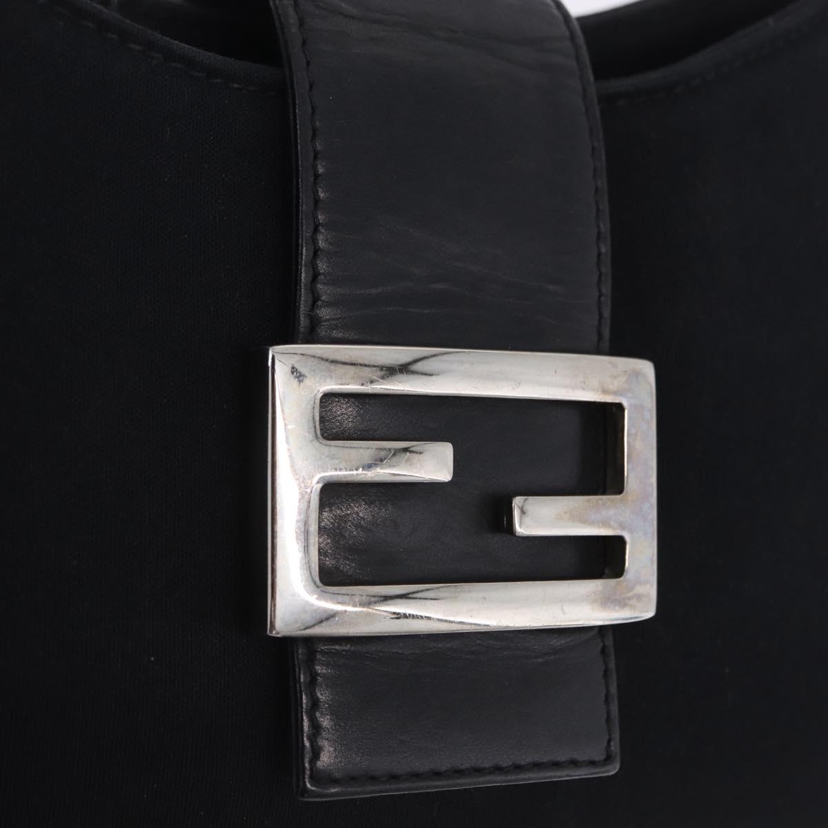 FENDI Mamma Baguette Shoulder Bag Cotton Jersey Black Silver Auth 203020V