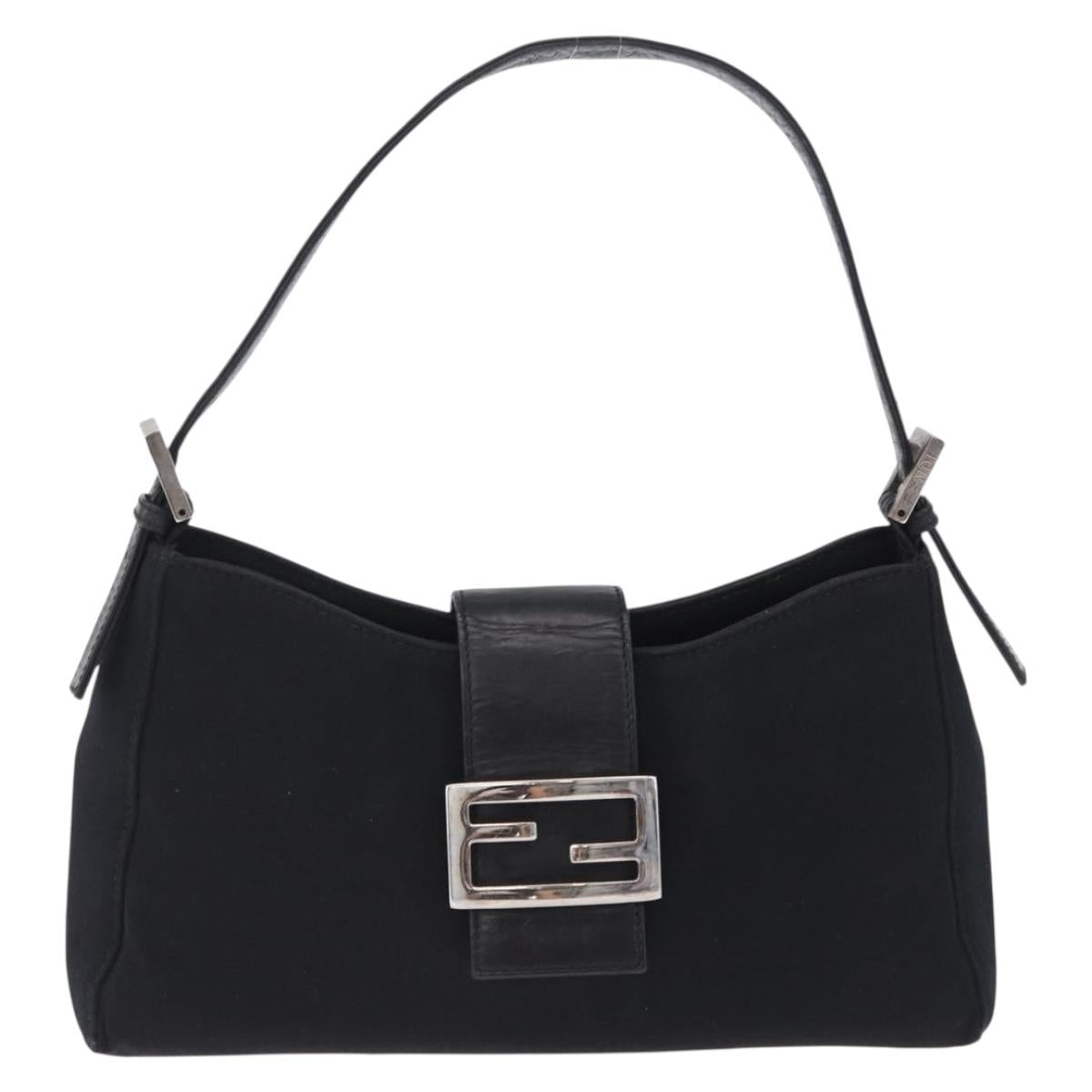 FENDI Mamma Baguette Shoulder Bag Cotton Jersey Black Silver Auth 203020V