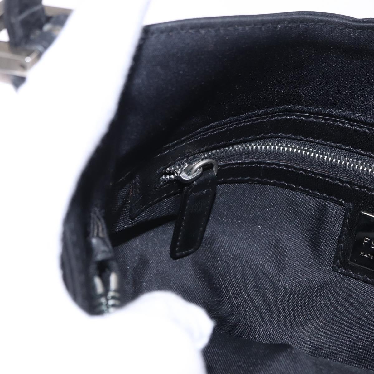 FENDI Mamma Baguette Shoulder Bag Cotton Jersey Black Silver Auth 203020V